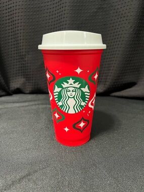 Starbucks Red Holiday Tumbler with White Lid and Green Logo